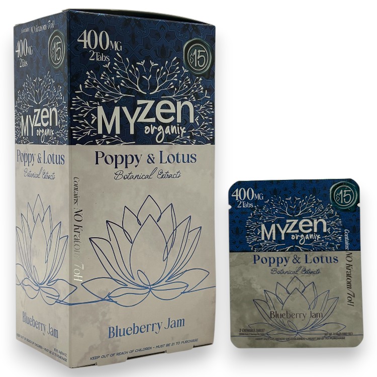 MYZEN ORGANIX - BLUE LOTUS - EXTRACT TABLET - 2CT/PK - 20PK/BX - POPPY&LOTUS - BLUEBERRY JAM