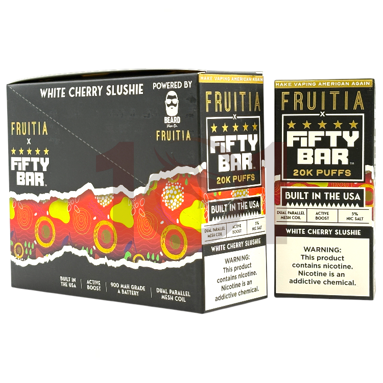 FIFTY BAR SALT NICOTINE 20000 5% FRUITIA - WHITE CHERRY SLUSHIE