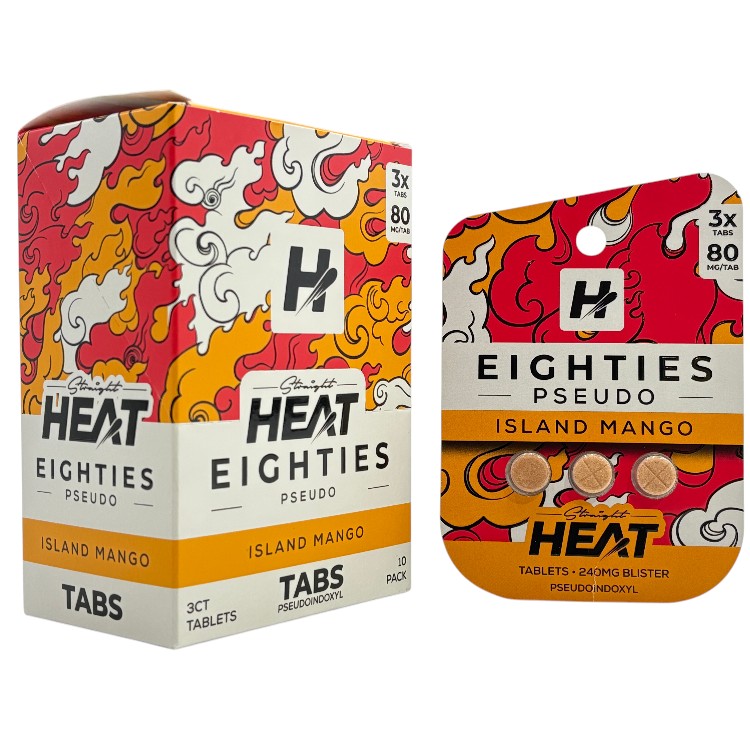 STRAIGHT HEAT 80MG EIGHTIES PSEUDOINDOXYL KRATOM EXTRACT TABLET 3CT PK - ISLAND MANGO