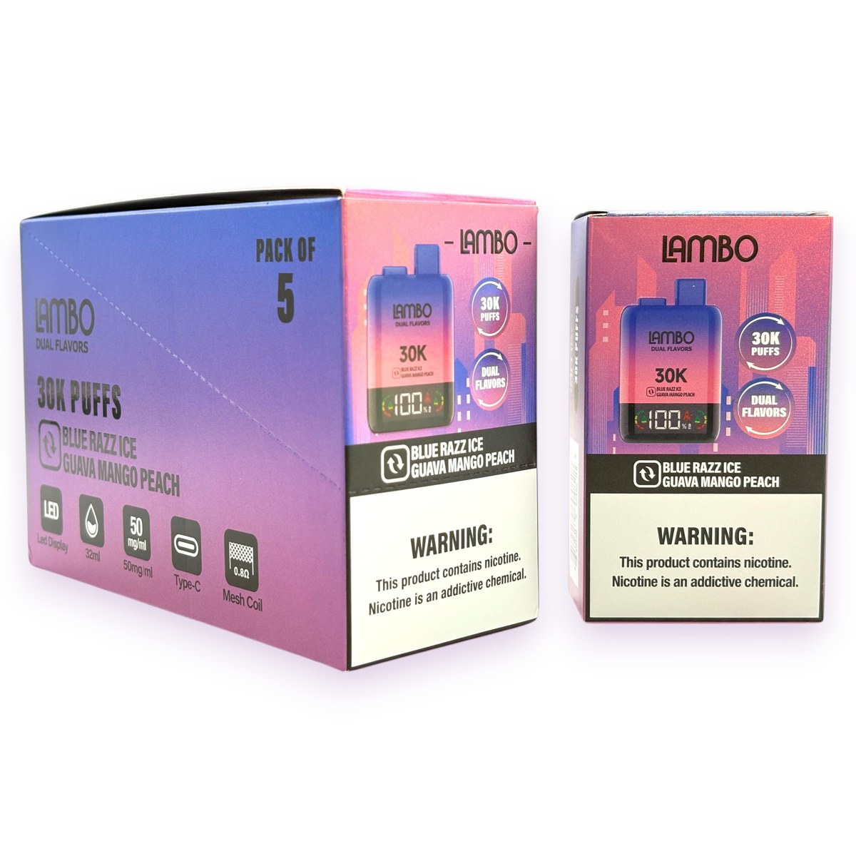 LAMBO DUAL FLAVORS 30000 5% - BLUERAZZ ICE + GUAVA MANGO PEACH