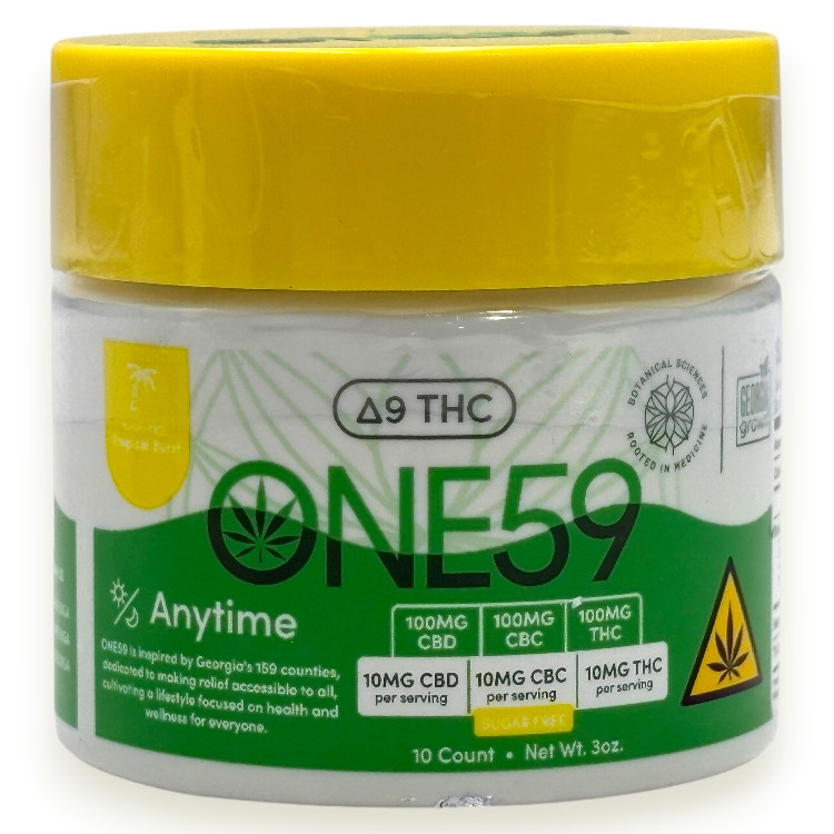 ONE59 30MG D9+THC GUMMY 10CT JAR - ANYTIME FOCUS TROPICAL BURST