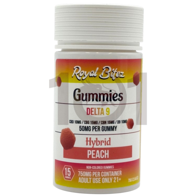 ROYAL BITEZ  D9+CBD+CBG+CBN 50MG 15CT JAR GUMMY HYBRID - PEACH