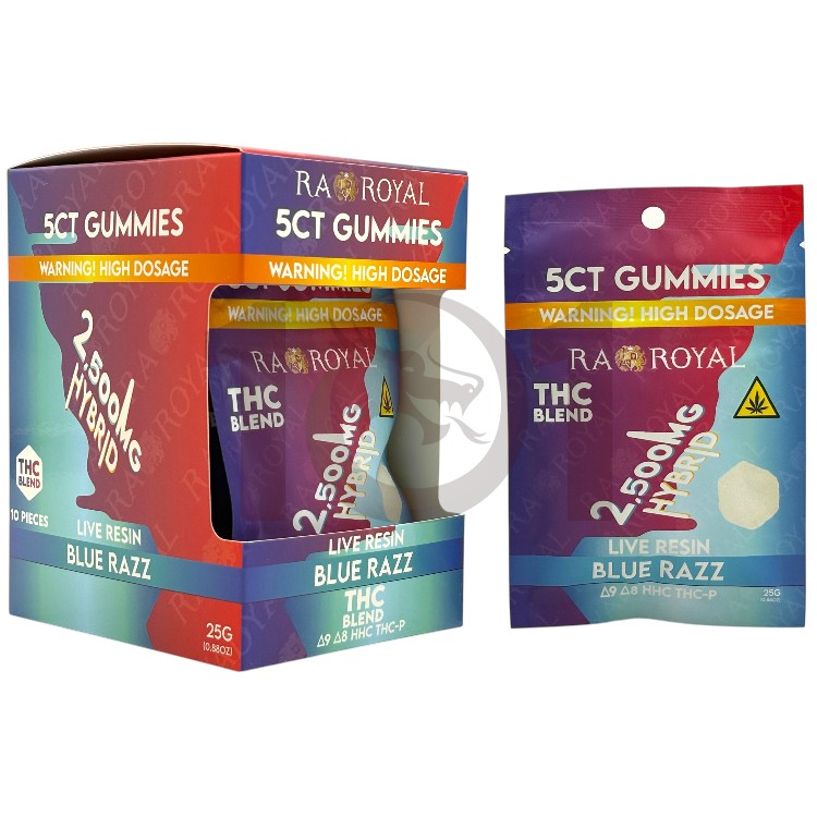 RA ROYAL LR THC BLEND D9+D8+HHC+THCP GUMMY 500MG 5CT PK HYBRID - BLUE RAZZ
