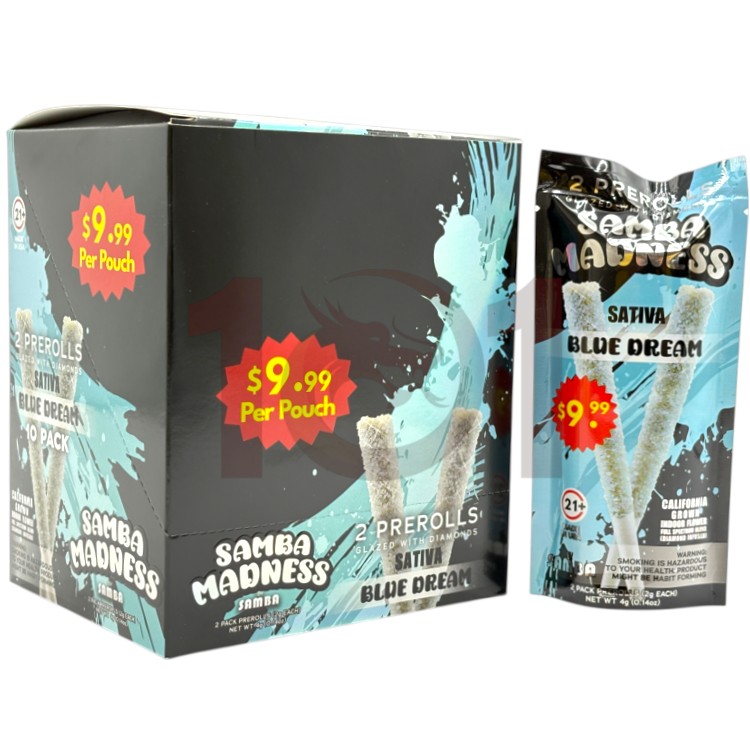 SAMBA MADNESS SP 1PK/$9.99 2GM 2CT PK DIAMONDS GLAZED PREROLL SATIVA - BLUE DREAM
