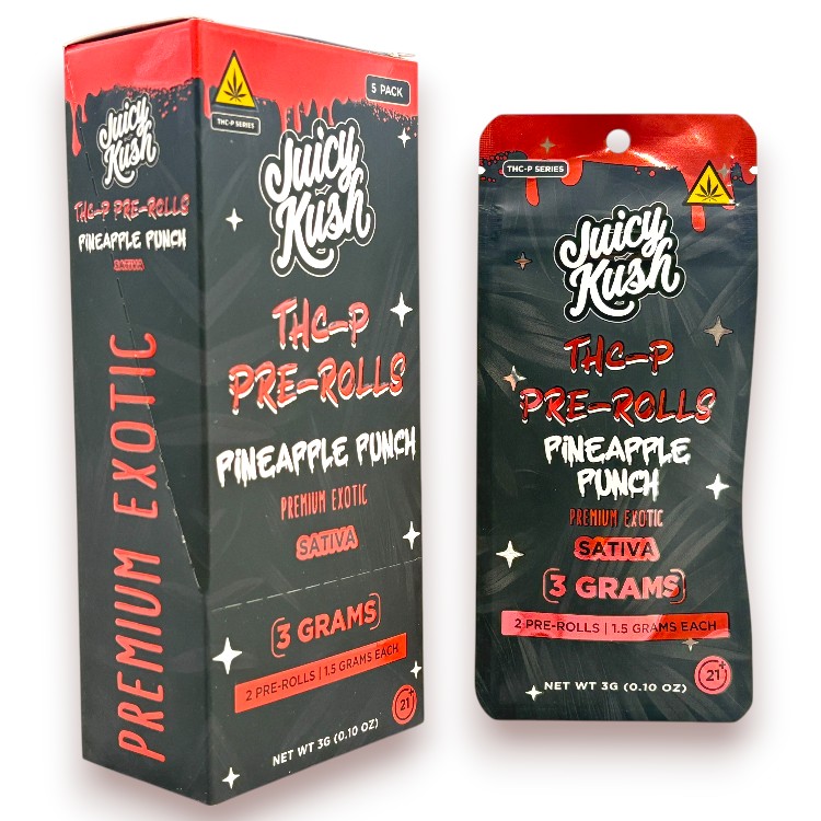 JUICY KUSH PREMIUM EXOTIC THCP 1.5GM 2CT PK SATIVA PREROLLS - PINEAPPLE PUNCH