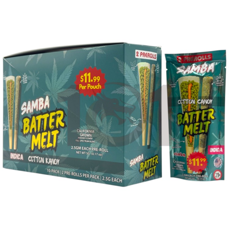 SAMBA BATTER MELT SP 1PK/$11.99 2.5GM 2CT/PK PREROLL INDICA - COTTON CANDY