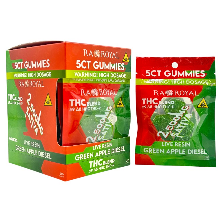 RA ROYAL LR THC BLEND D9+D8+HHC+THCP GUMMY 500MG 5CT PK  SATIVA - GREEN APPLE DIESEL