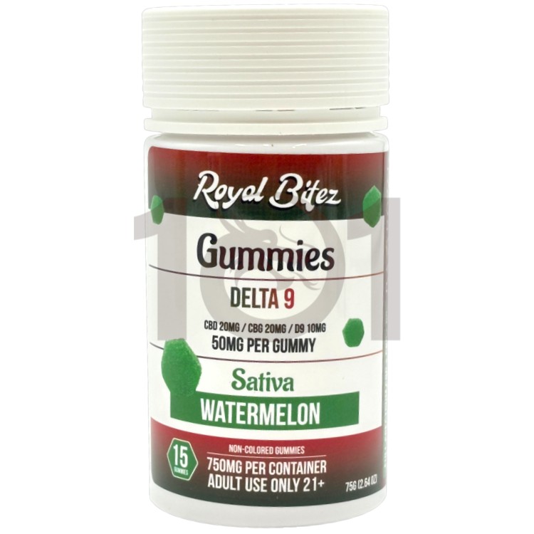 ROYAL BITEZ  D9+CBD+CBG+CBN 50MG 15CT JAR GUMMY SATIVA - WATERMELON