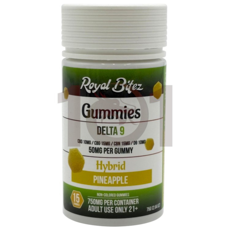 ROYAL BITEZ  D9+CBD+CBG+CBN 50MG 15CT JAR GUMMY HYBRID - PINEAPPLE