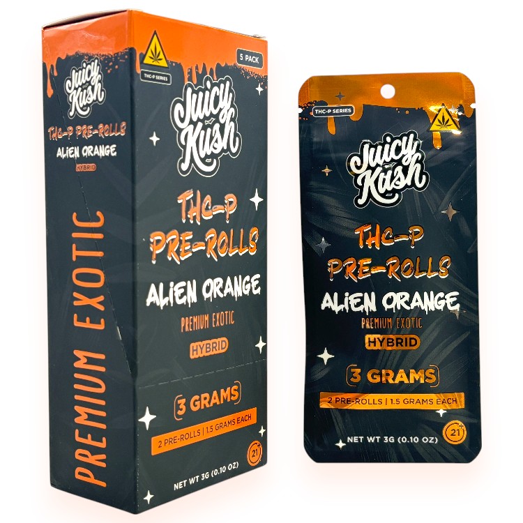JUICY KUSH PREMIUM EXOTIC THCP 1.5GM 2CT PK HYBRID PREROLLS - ALIEN ORANGE