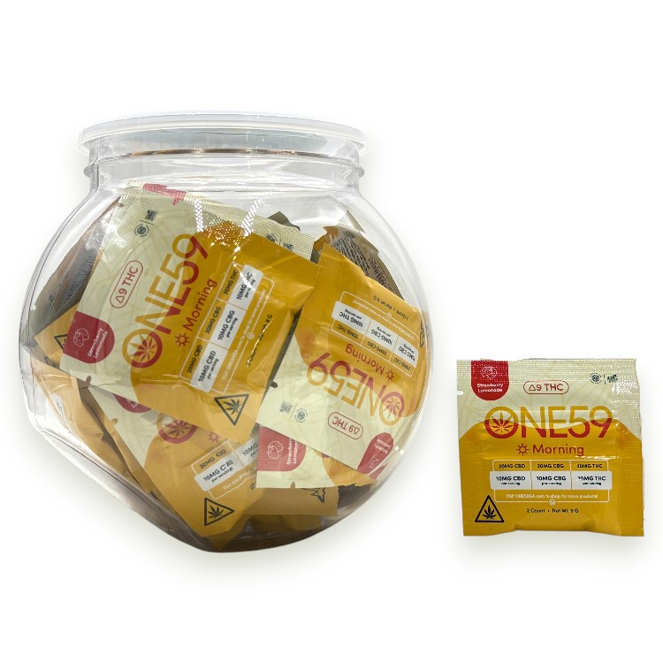 ONE59 30MG D9+THC GUMMY 2CT PK - MORNING ENERGY STRAWBERRY LEMONADE