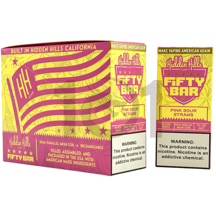 FIFTY BAR SALT NICOTINE 20000 5% HIDDEN HILLS CLUB - PINK SOUR STRAWS
