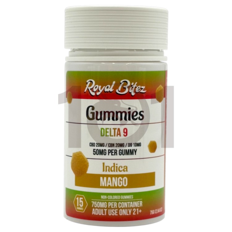 ROYAL BITEZ  D9+CBD+CBG+CBN 50MG 15CT JAR GUMMY INDICA - MANGO