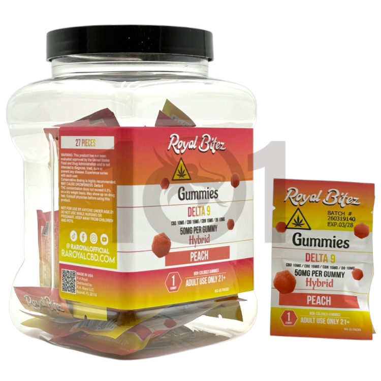 ROYAL BITEZ D9+CBD+CBG+CBN 50MG 1CT PK GUMMY HYBRID - PEACH