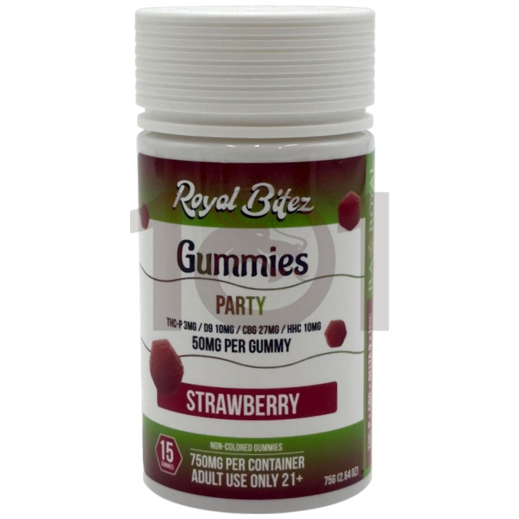 ROYAL BITEZ THCP+D9+CBG+HHC 50MG 15CT JAR PARTY GUMMY - STRAWBERRY