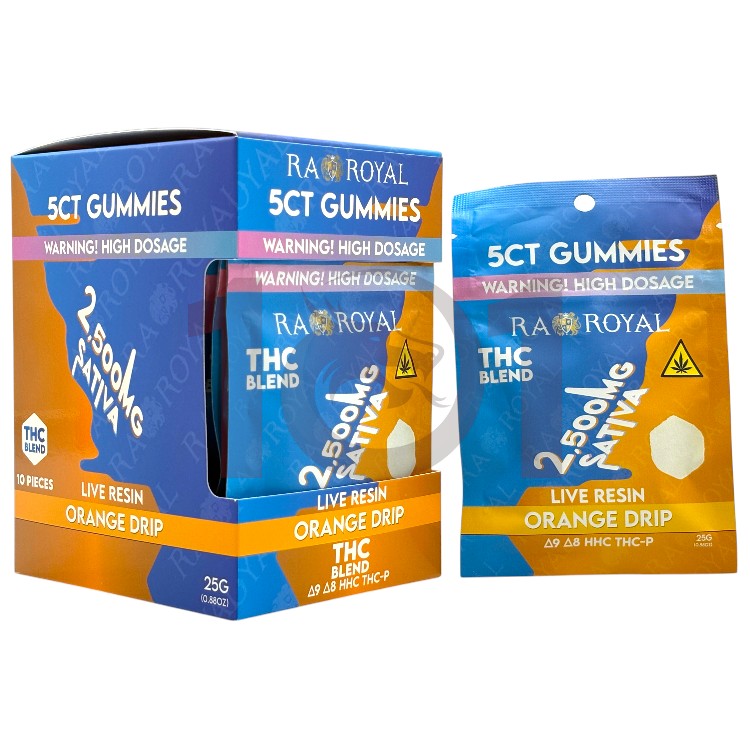 RA ROYAL LR THC BLEND D9+D8+HHC+THCP GUMMY 500MG 5CT PK SATIVA - ORANGE DRIP
