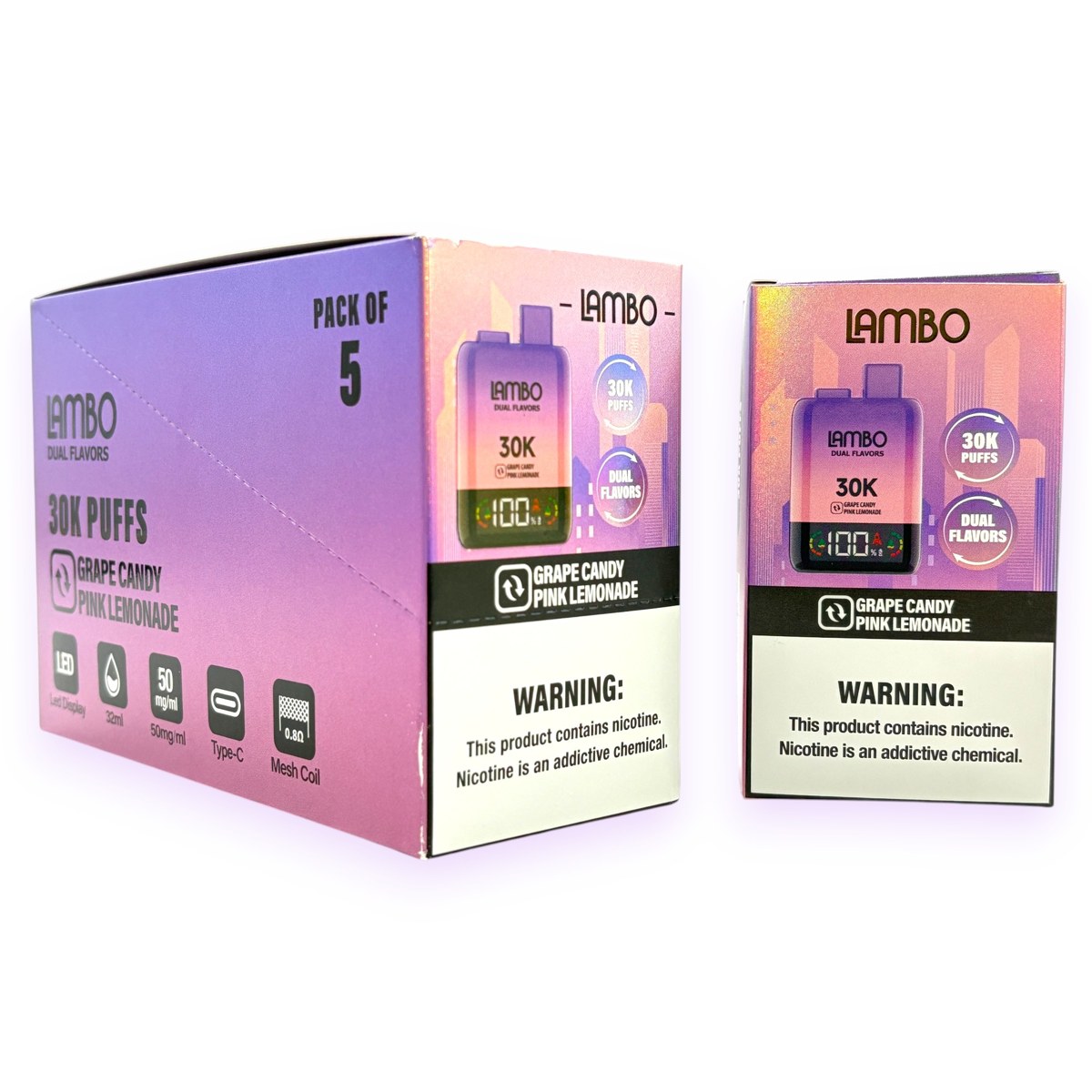 LAMBO DUAL FLAVORS 30000 5% - GRAPE CANDY + PINK LEMONADE