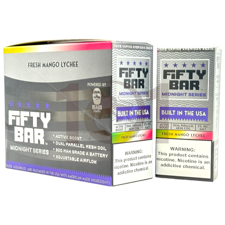 FIFTY BAR SALT NICOTINE 20000 5% MIDNIGHT SERIES - FRESH MANGO LYCHEE