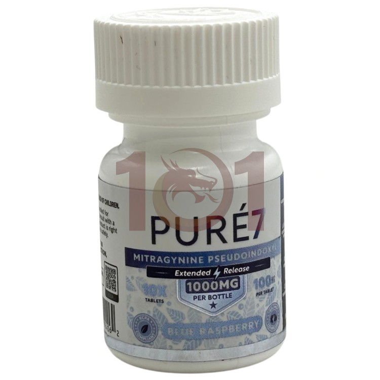 PURE 7 MITRAGYNINE PSEUDOINDOXYL KRATOM EXTRACT TABLET 100MG 10CT JAR - BLUE RASPBERRY